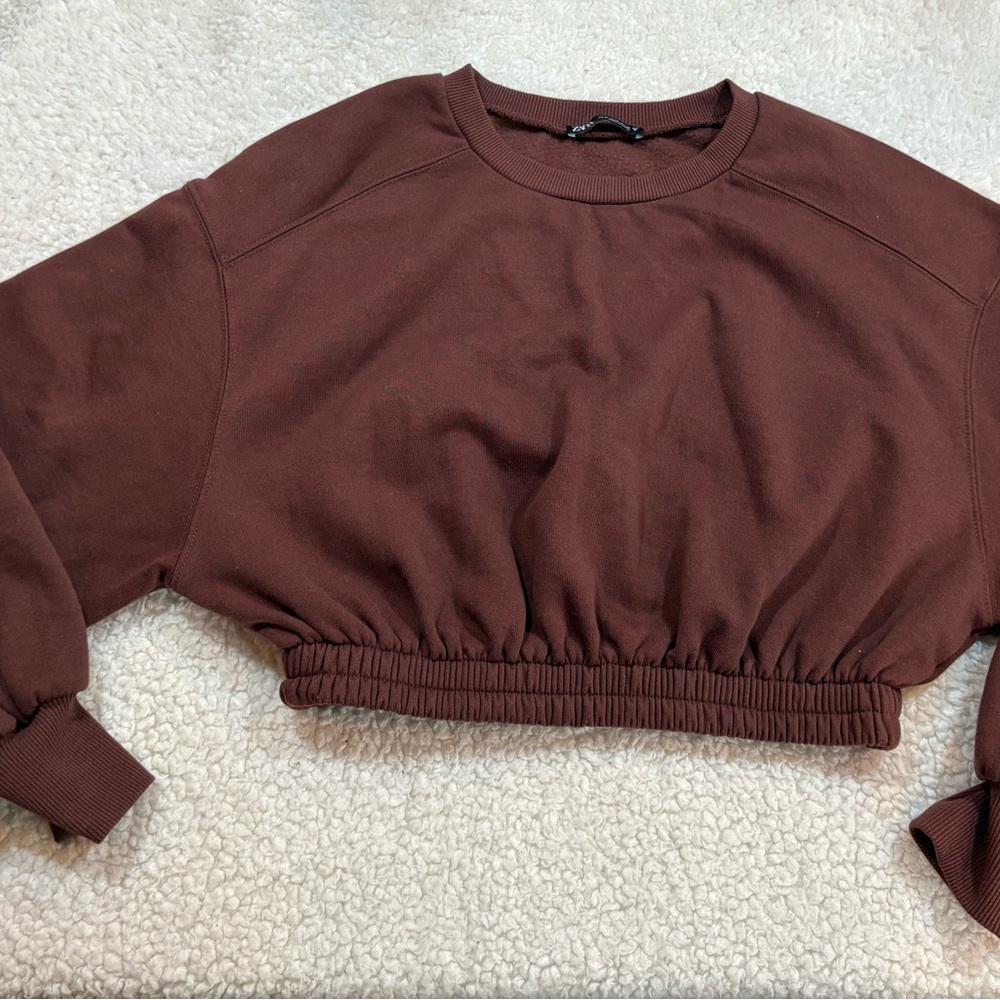 Zara Chocolate Brown Cropped Drop Shoulder Top.